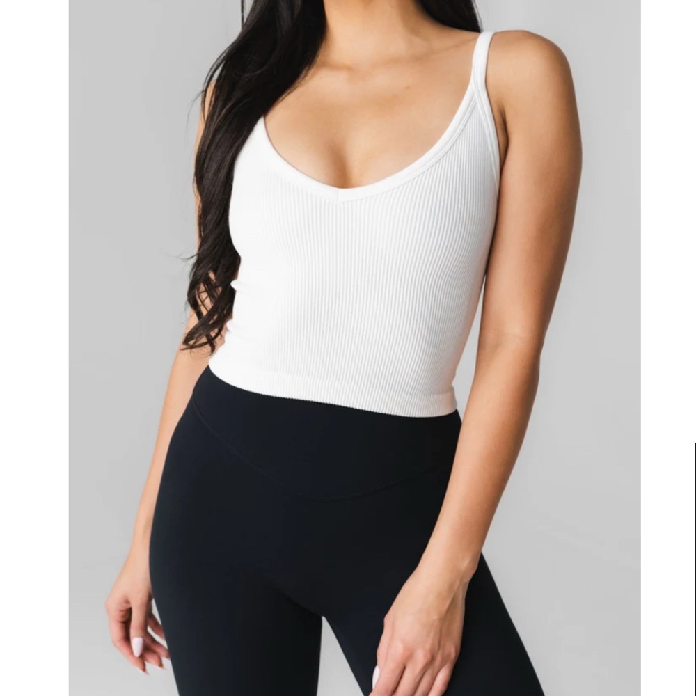 Vitality White Ribbed Tank Top